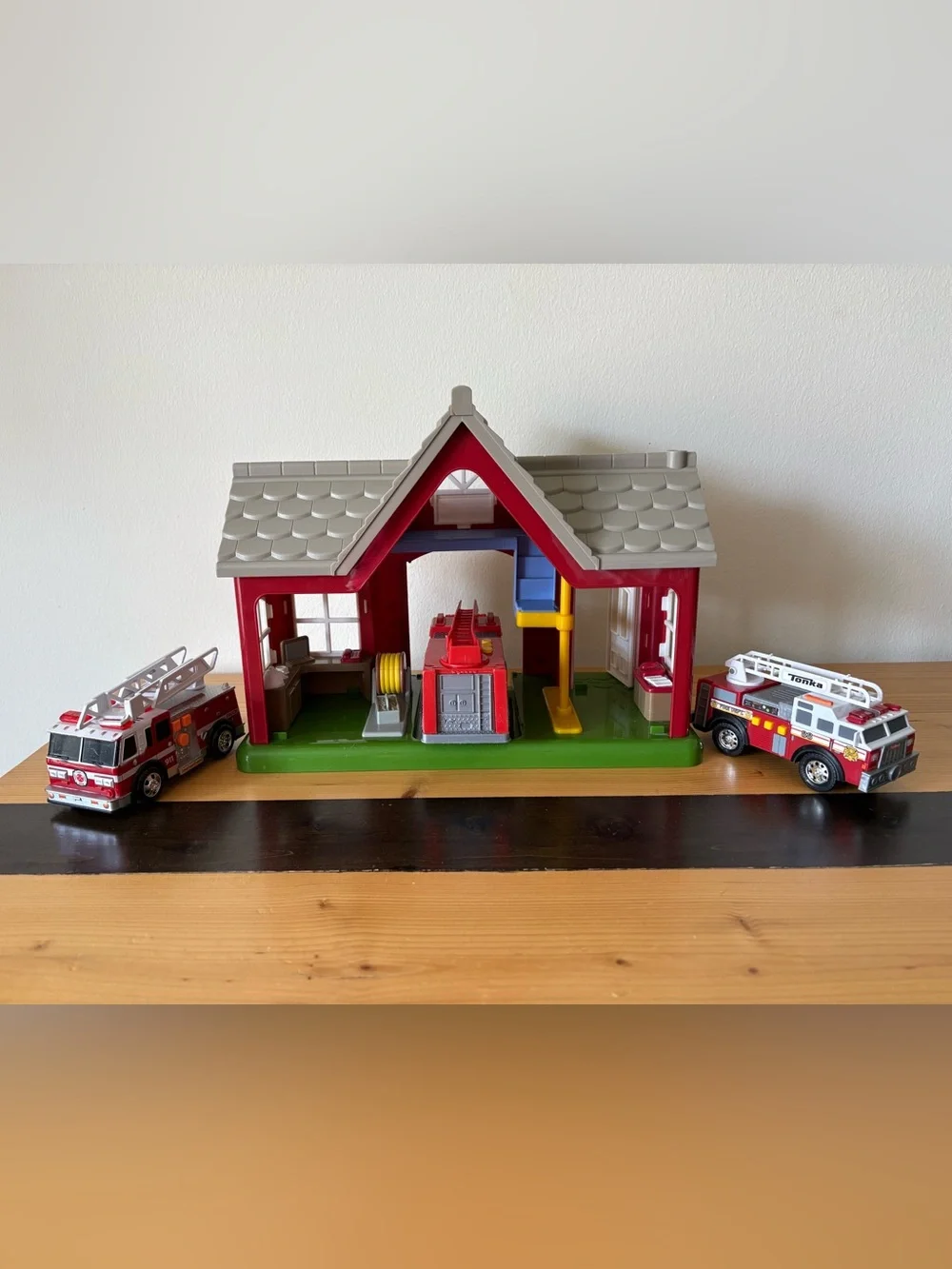 Vintage Step 2 Main Street Village Firehouse Playset & 3 Fire Truck Toys
